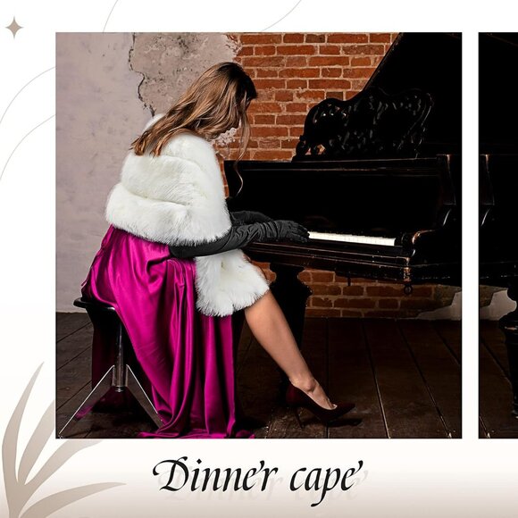 Winter Faux Fur Shawl and Satin Gloves Set for Women Dress Party Wedding - Picture 5 of 6